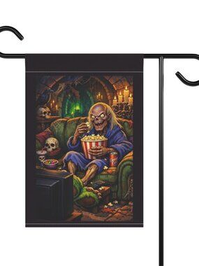 Tales From The Crypt / Scary Zombie Eating Popcorn Garden Flag Halloween Decor